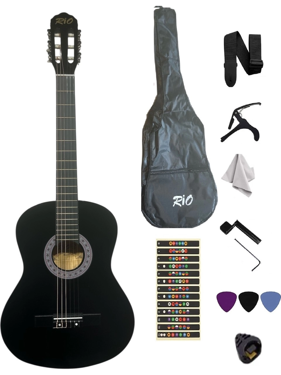 Gmc RG-39 Siyah Klasik Gitar Seti (KILIF PENA KAPO TEL ÇEVİRİCİ PENA ŞARJÖRÜ GİTAR ASKISI STİCKER)
