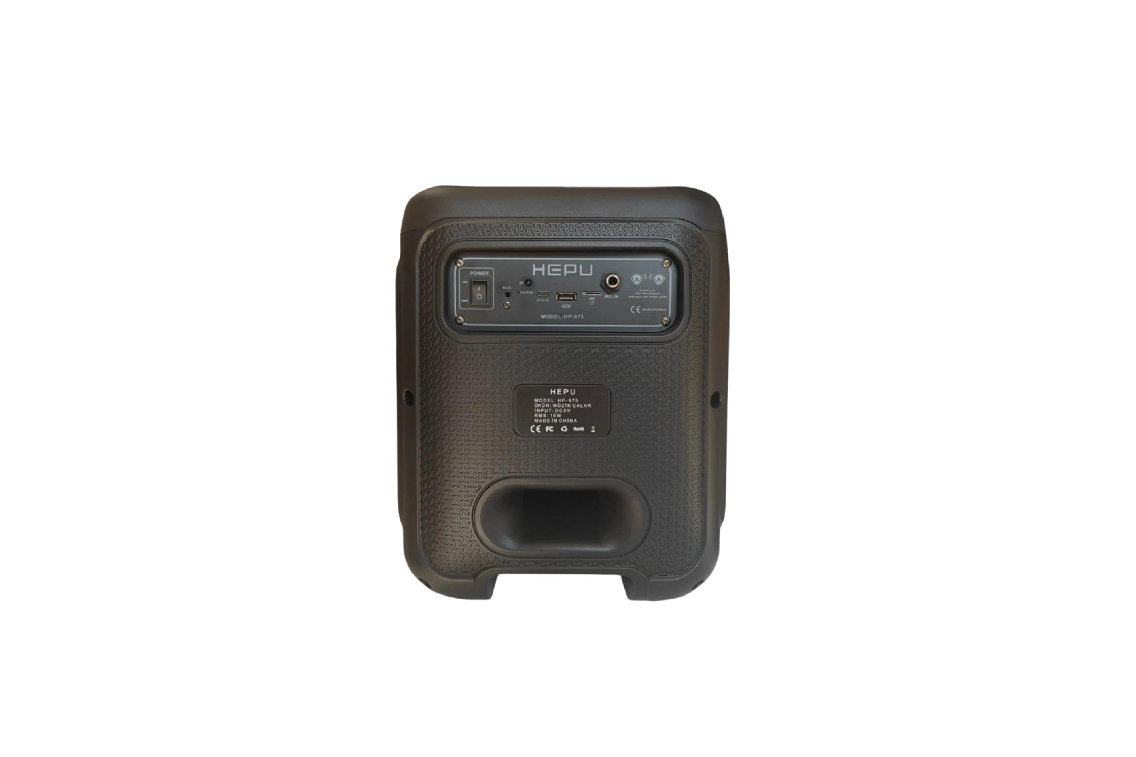 HEPU HP-975 Partybox Hoparlör – 15W Güç, 8” Woofer, RGB Işık Efektleri, Kablosuz Mikrofonlu, Taşınabilir Tasarım