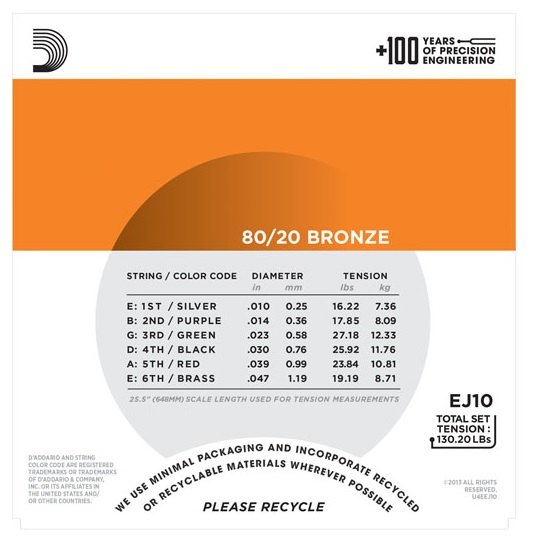 (10 LU SET) AKUSTİK GİTAR TEL SETİ, 80/20 BRONZE,