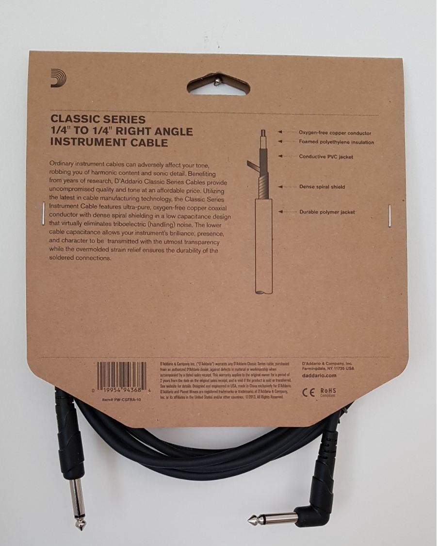 GİTAR KABLO 10 İNCH CABLE RİGHT ANGLE