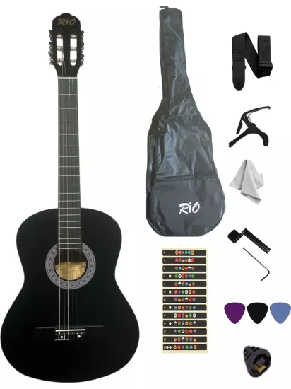 Gmc RG-39 Siyah Klasik Gitar Seti (KILIF PENA KAPO TEL ÇEVİRİCİ PENA ŞARJÖRÜ GİTAR ASKISI STİCKER)